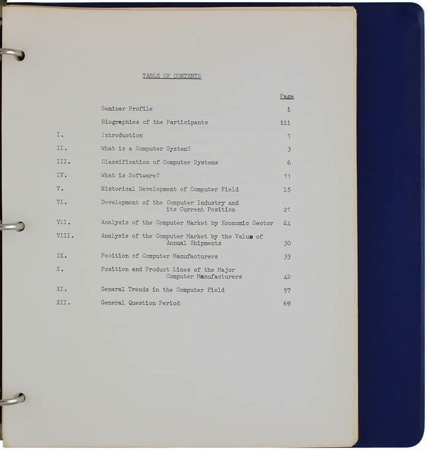 Proceedings Seminar on the Computer Industry for Security Analysts, November 19, 1964.