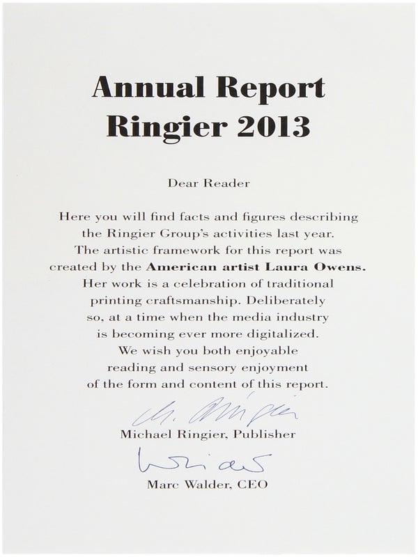 Laura Owens: Ringier Annual Report 2013 (Limited Edition).