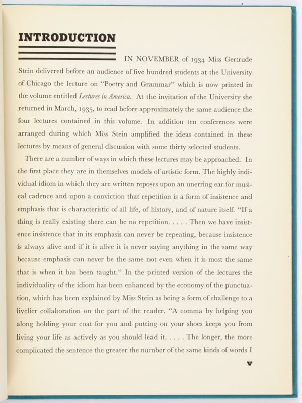 Narration: Four Lectures by Gertrude Stein (Signed Limited Edition).