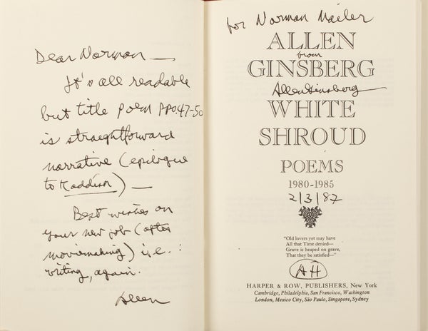 White Shroud: Poems, 1980-1985 (Inscribed to Norman Mailer).