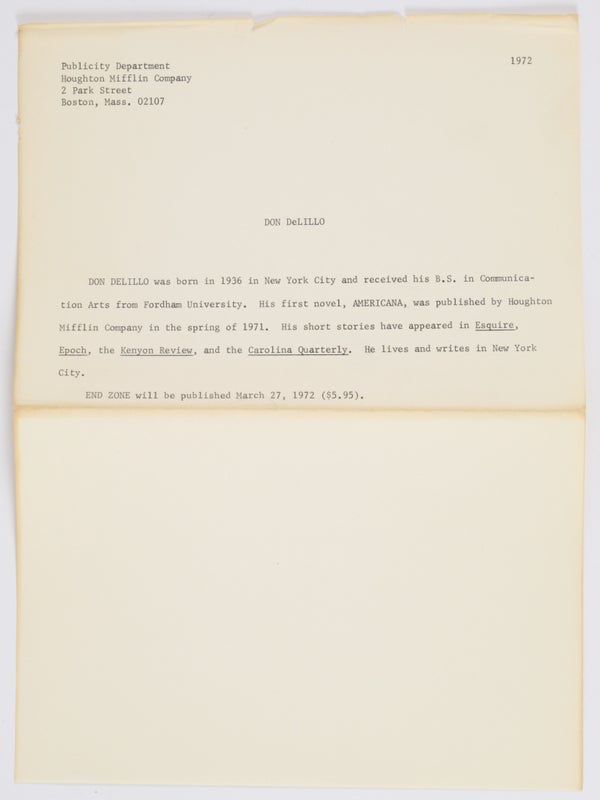End Zone (Review copy, with press photo).