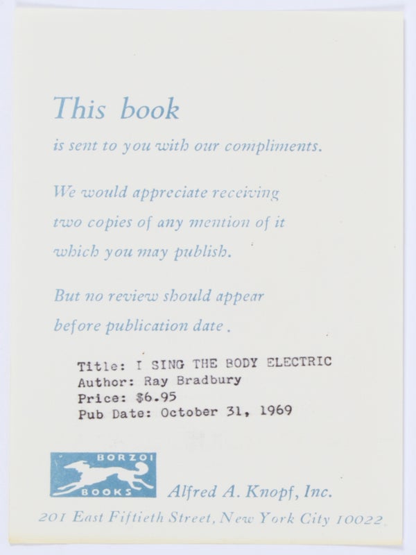 I Sing the Body Electric! (Review Copy).