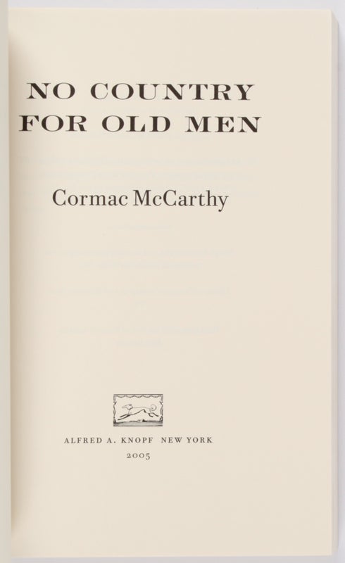 No Country for Old Men (Advance Copy).