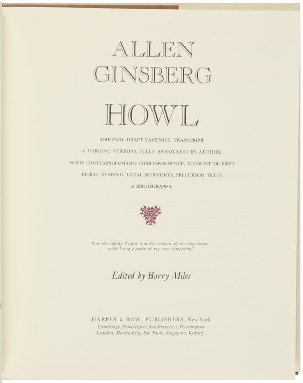 Howl: Original Draft Facsimile, Transcript & Variant Versions... (Inscribed with Drawing and Accompanying Postcard).