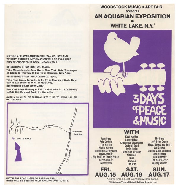 Item #30071 Woodstock Music & Art Fair Presents an Aquarian Exposition in White Lake, N.Y.: 3...