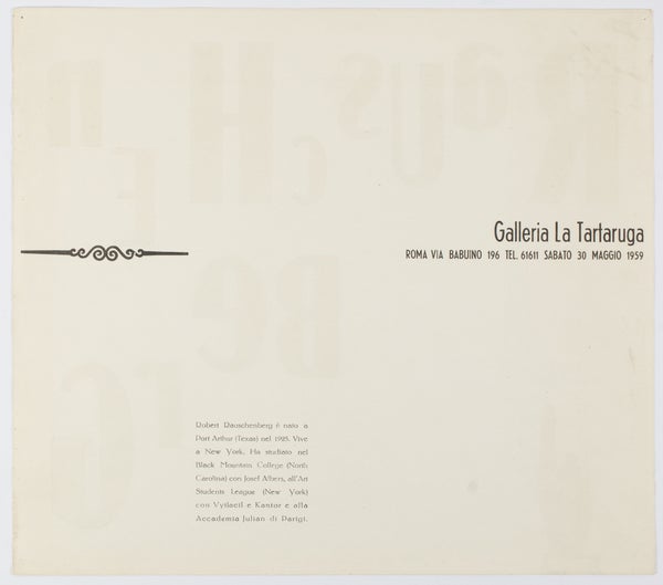 Rauschenberg... Galleria La Tartaruga (First European Exhibition Poster).