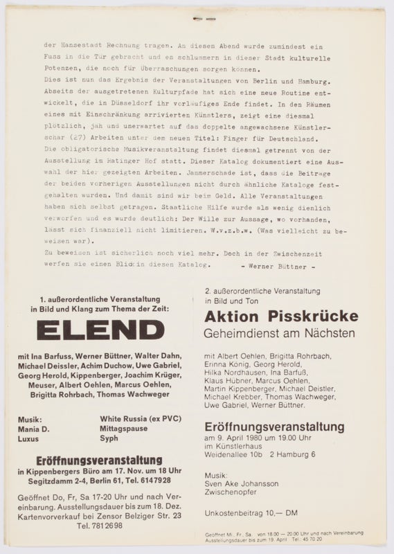 Finger für Deutschland, 27.8.80 – 11.10.80 Düsseldorf.