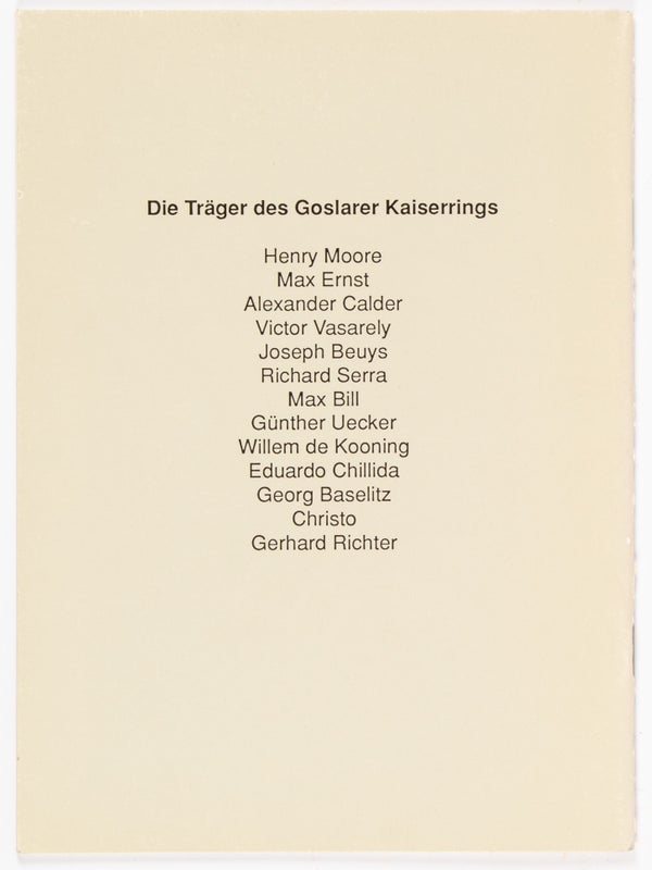 Gerhard Richter: Träger des Goslarer Kaiserrings 1988 / Laudatio zur Verleihung des Kaiserrings in der Kaiserpfalz Goslar am 24. September 1988.