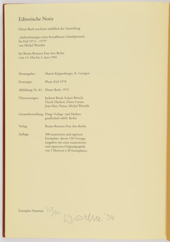 Aufzeichnungen eines bewaffneten Schankprinzen. Im Exil, 1972-1979 (Signed).