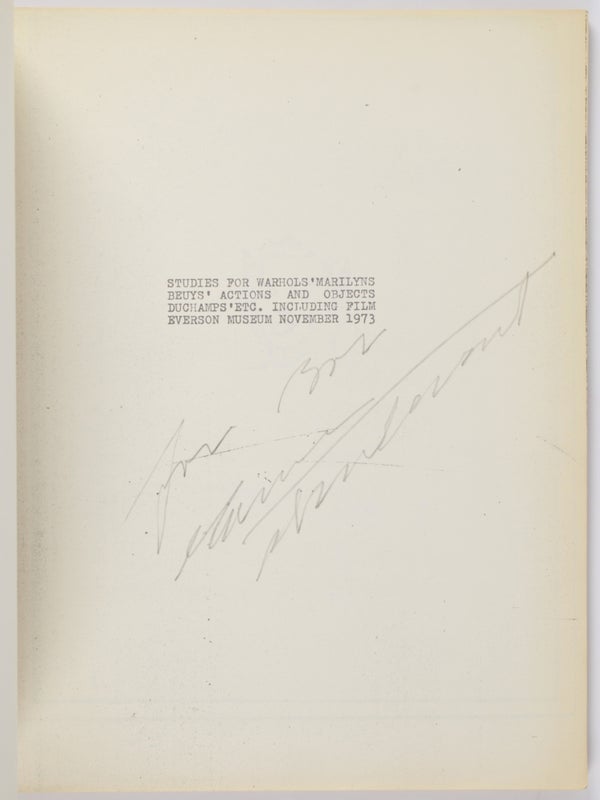 Studies for Warhols' Marilyns, Beuys' Actions and Objects, Duchamps' Etc. Including Film (Inscribed).