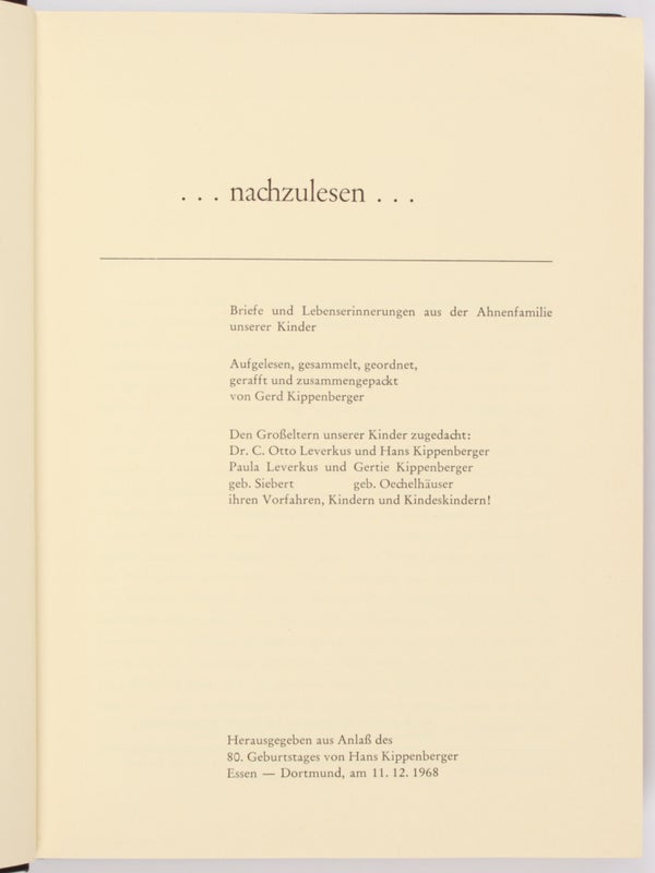 Nachzulesen … Briefe und Lebenserinnerungen aus der Ahnenfamilie unserer Kinder (Inscribed with Letter).