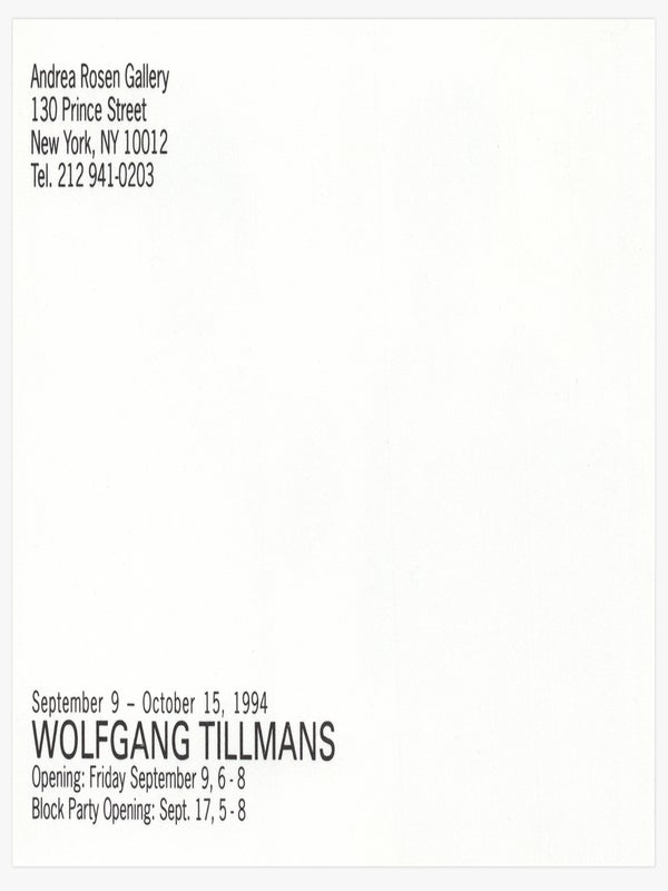 Wolfgang Tillmans: September 9 - October 15, 1994 (Announcement Card).