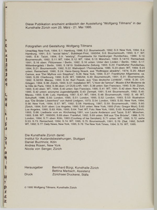 Wolfgang Tillmans (First Edition, Signed).