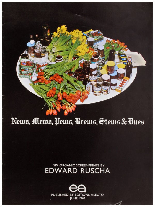 Item #31424 News, Mews, Pews, Brews, Stews & Dues. Six Organic Screenprints by Edward Ruscha...