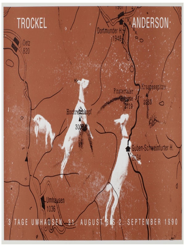 Item #31471 Trockel / Anderson: 3 Tage Umhausen (Exhibition Poster). Rosemarie Trockel, Curtis...