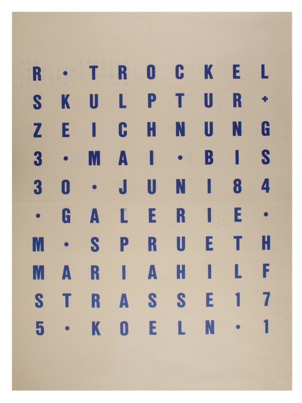 Item #31472 R. Trockel: Skulptur + Zeichnung (Exhibition Poster). Rosemarie Trockel
