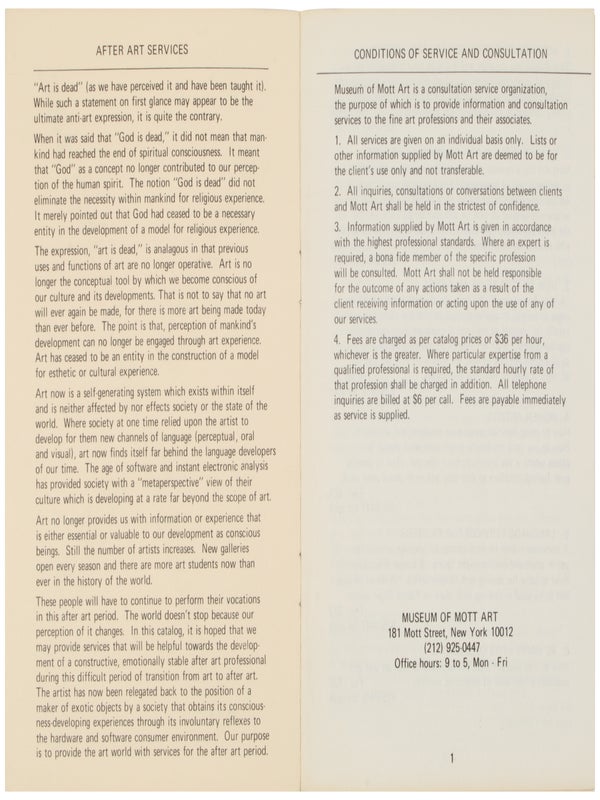 After Art: Catalogue of After Art Services, 1974.