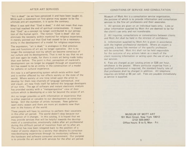 After Art: Catalogue of After Art Services, 1974.