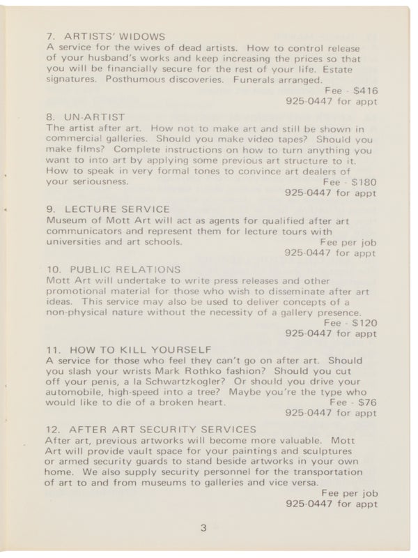 After Art: Catalogue of After Art Services, 1974.