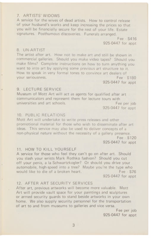 After Art: Catalogue of After Art Services, 1974.