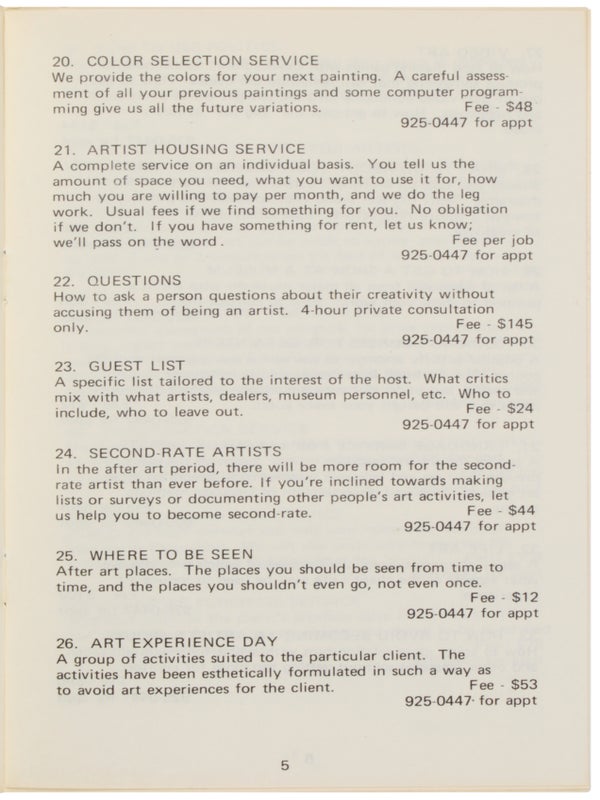 After Art: Catalogue of After Art Services, 1974.