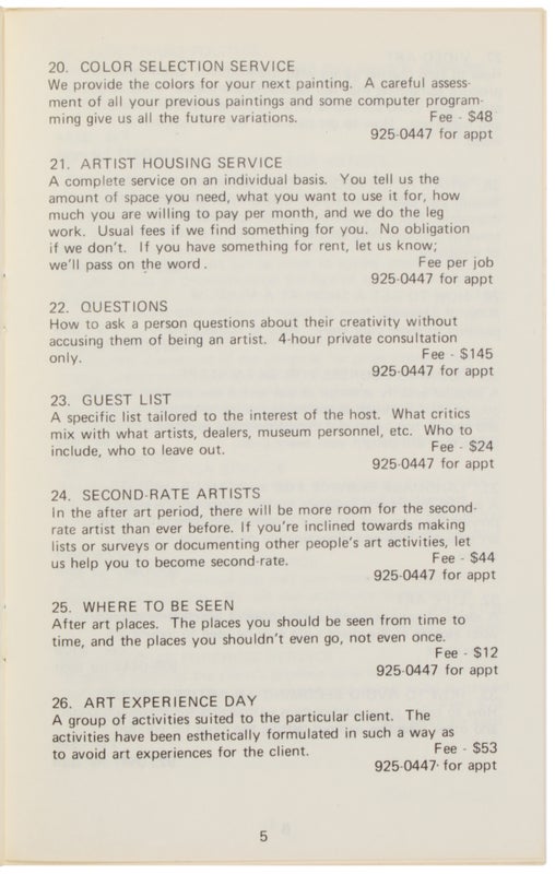 After Art: Catalogue of After Art Services, 1974.