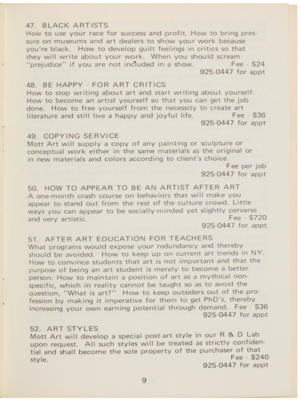 After Art: Catalogue of After Art Services, 1974.
