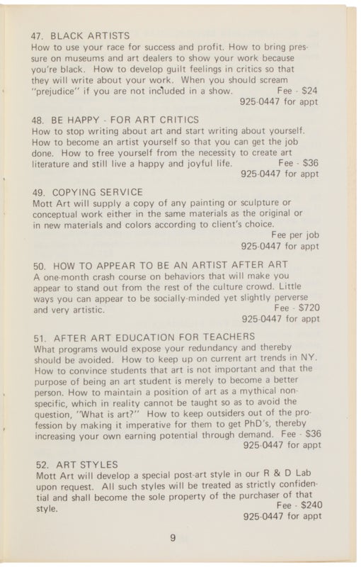 After Art: Catalogue of After Art Services, 1974.