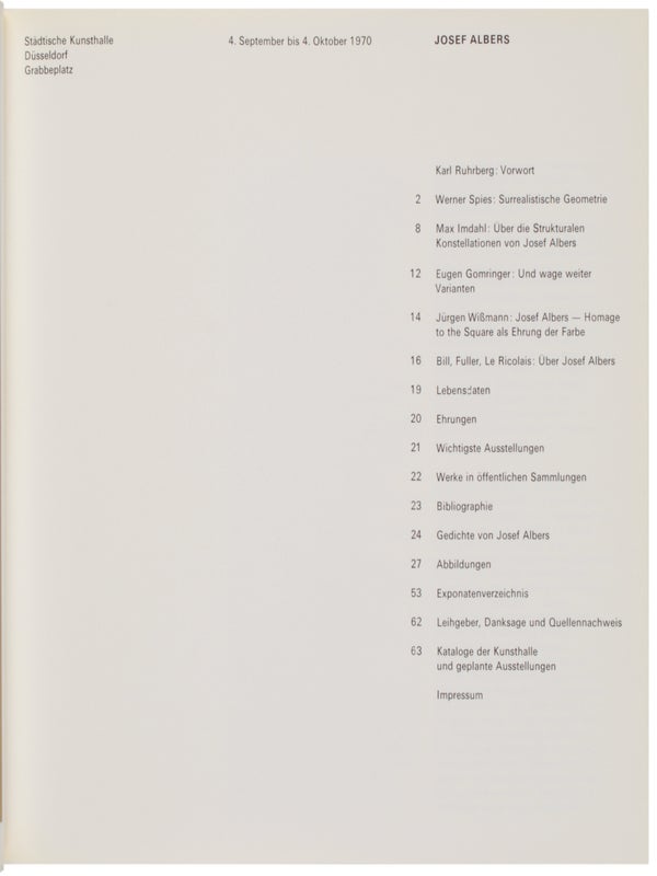 Josef Albers: 4 September bis 4. Oktober 1970 (with Screenprint).