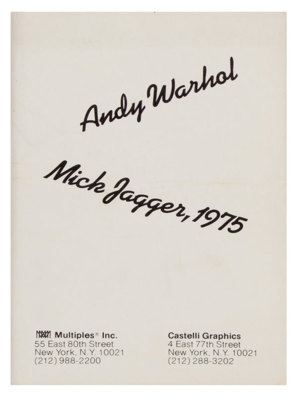 Item #31752 Andy Warhol: Mick Jagger, 1975 (Prospectus). Andy Warhol