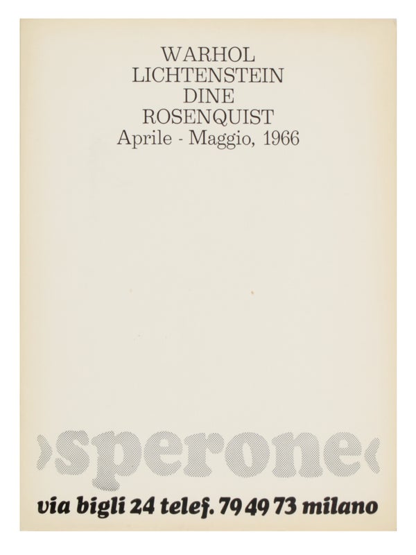 Item #31903 Warhol, Lichtenstein, Dine, Rosenquist: Aprile - Maggio, 1966. Andy Warhol, Jim Dine,...
