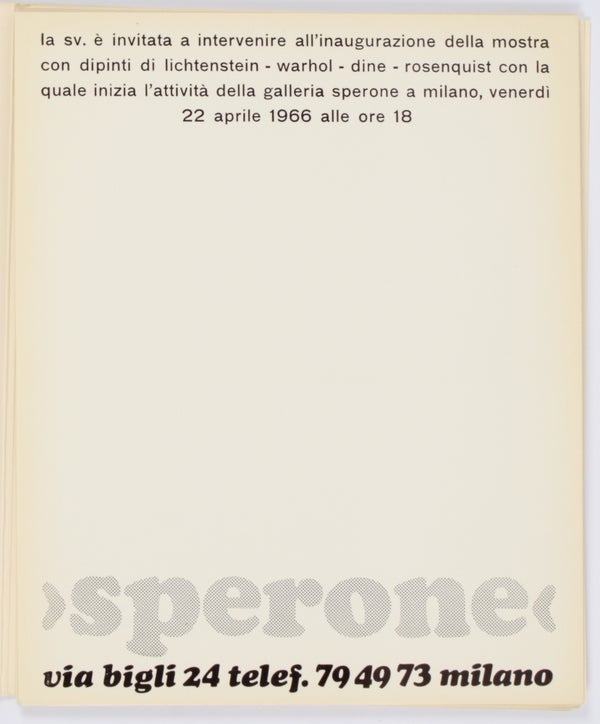 Warhol, Lichtenstein, Dine, Rosenquist: Aprile - Maggio, 1966.