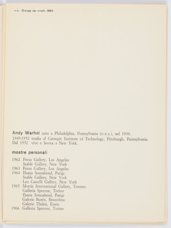 Warhol, Lichtenstein, Dine, Rosenquist: Aprile - Maggio, 1966.