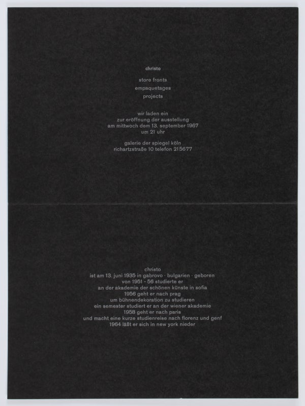 Christo: Store Fronts, Empaquetages, Projects (Announcement).