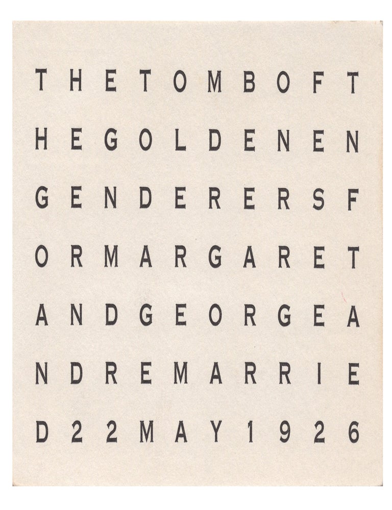 Item #32282 The Tomb of the Golden Engenderers. Carl Andre.