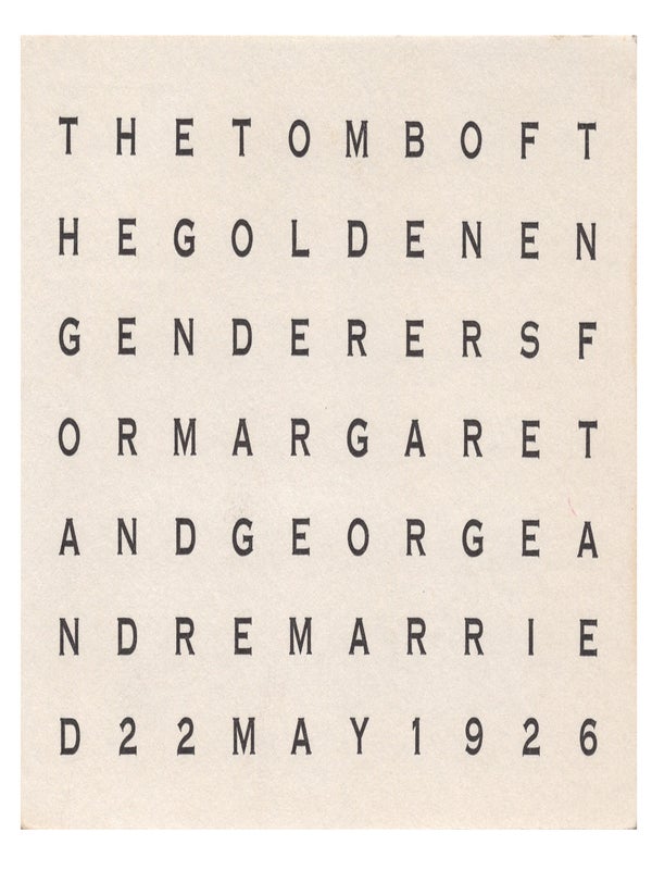Item #32282 The Tomb of the Golden Engenderers. Carl Andre