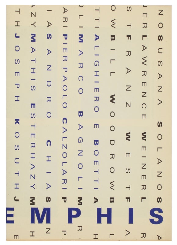Item #32376 Meta Memphis. Alighiero Boetti, Lawrence Weiner, Michelangelo Pistoletto, Sol LeWitt