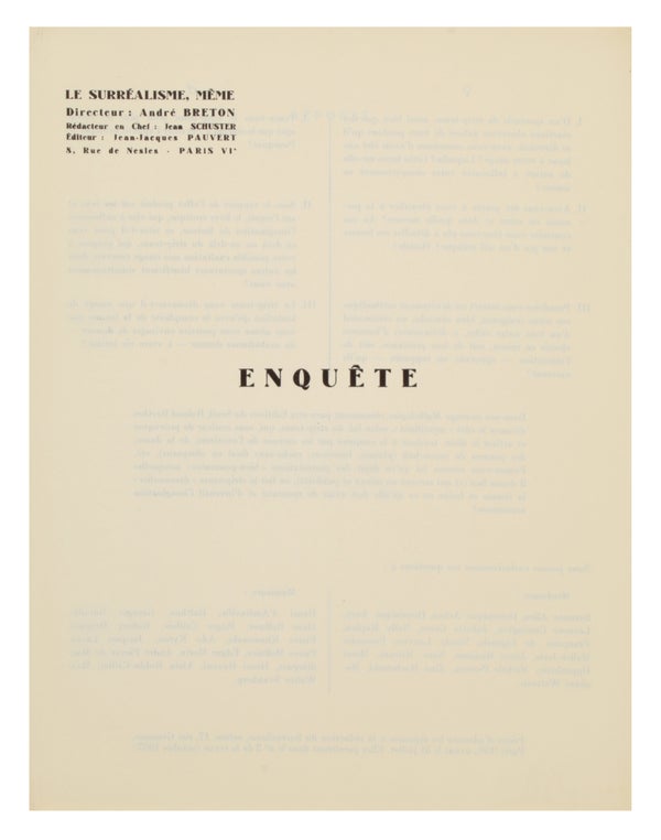 Item #32435 Enquête (On Striptease). Surrealism, André Breton, Jean-Jacques Pauvert